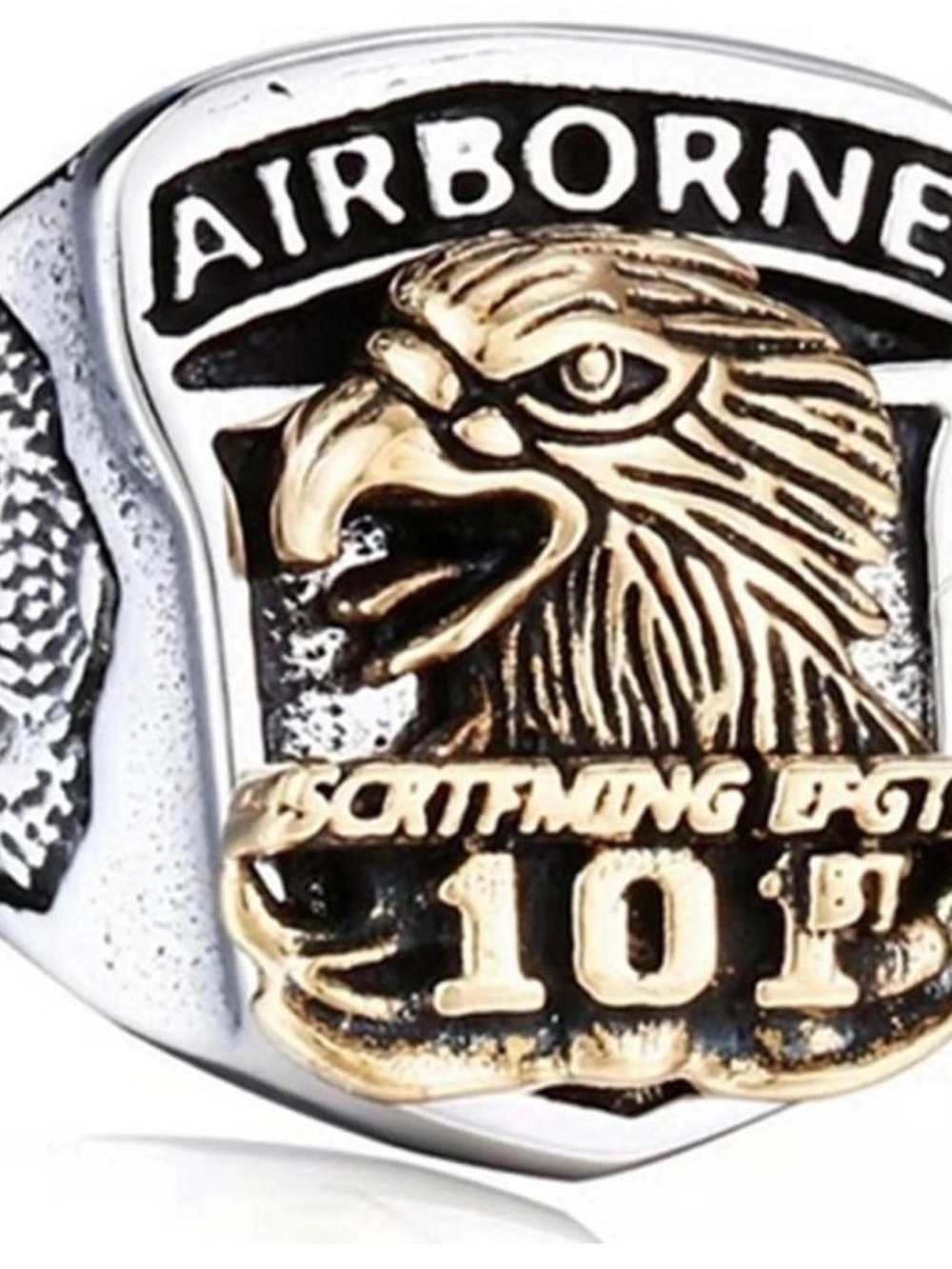 Airborne Eagle Two-Tone Men's Military Style Ring - Gold & Silver